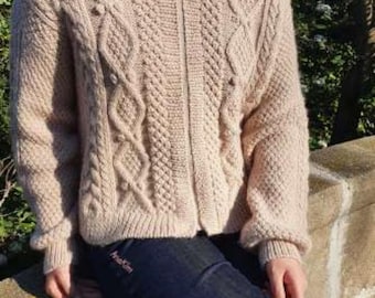 Scandinavian Sweater Jacket Knitting Pattern PDF, Two Color Knit Jacket with Collar Lapels and Pockets, Textured Cardigan Coat Download