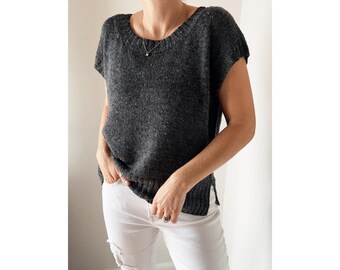 Suri Shirt Knitting Pattern PDF, Oversized Boat Neck Knit Top, Seamless Summer Sweater, Drop Shoulder Short Sleeve Shirt, Women's Knitwear