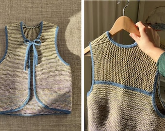 Lonely Leftovers Vest Knitting Pattern PDF, Scrap Yarn Garter Stitch Vest, Open Front Tie Vest, Scandinavian Layering Knitwear DIY Download