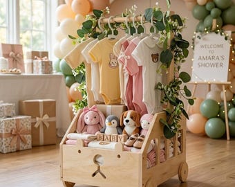 Personalized Baby Shower Crate Closet Wooden Baby Basket Nursery Organizer Newborn Gift with Hangers