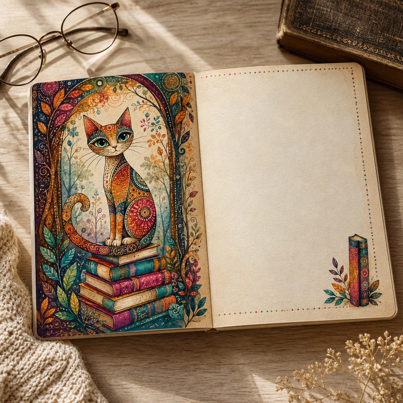 Whimsical Cats Junk Journal Fold Notebook 140 Pages | Printable Writing ...