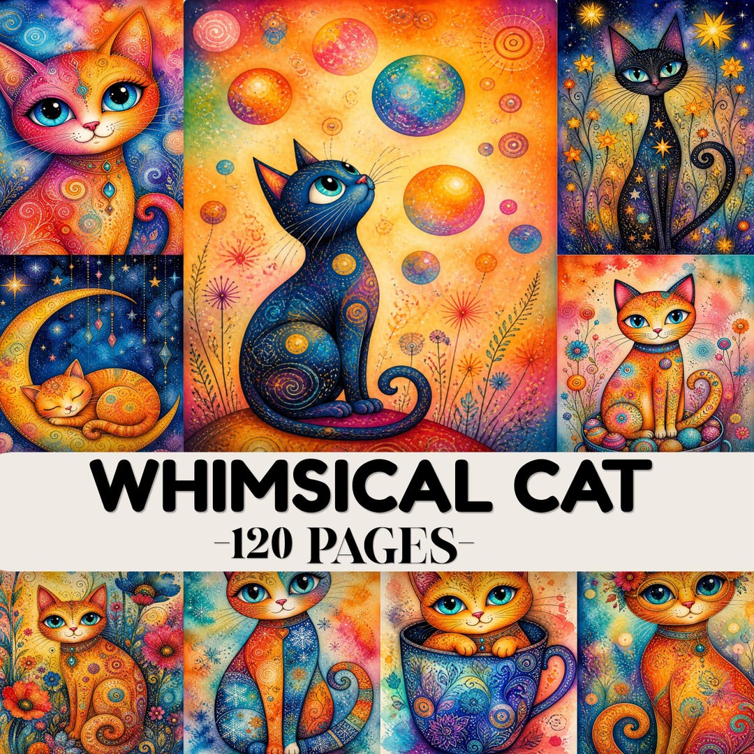 Whimsical Cute Cat Journal Pages Printable Watercolor Junk Journal Kit ...
