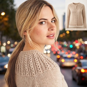 Cable Yoke Cardigan Knitting Pattern, Seamless Knit Women Sweater Pattern PDF, Easy Raglan Cable Yoke Cardigan, Digital Download