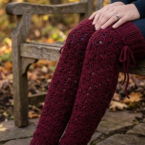 Lacy Thigh High Crochet Leg Warmers Pattern (PDF), Lace-Up Stockings Tutorial