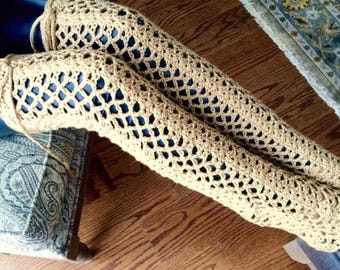 Lacy Thigh High Crochet Leg Warmers Pattern (PDF), Lace-Up Stockings Tutorial