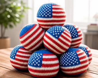 Hacky Sack com a Bandeira dos EUA, feito à mão em crochê, ideal para jogar futebol de rua, um presente patriótico para o 4 de julho, perfeito para adolescentes e adultos.