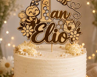Personalized Wooden Cake Topper - Birthday Cake Decoration - Wooden Decoration - Bee Theme