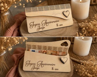 Personalized wooden birthday gift envelope