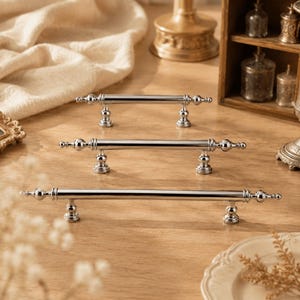Silver Brass Cabinet Knobs, French Chrome Drawer Pulls, Decorative Dresser Knobs, Single Hole Furniture Hardware, Round Flower Knob