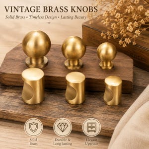 Vintage Brushed Brass Cabinet Knobs Set | Round Furniture Drawer Knob Hardware | Multiple Sizes 15-32mm | Modern Kitchen & Cabinet Hardware