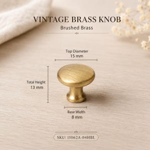 Vintage gebürstetes Messing Möbelknöpfe Set | Runde Möbel Schublade Knauf Hardware | Mehrere Größen 15-32 mm | Moderne Küchenbeschläge