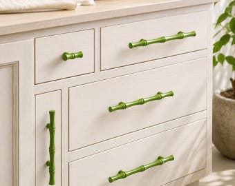 Bamboo Style Cabinet Handles, Brass Drawer Pulls, Modern Minimalist Furniture Hardware, Kitchen Cabinet Knobs, Gold Green Silver Finish