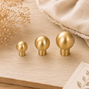 Vintage Brushed Brass Cabinet Knobs Set | Round Furniture Drawer Knob Hardware | Multiple Sizes 15-32mm | Modern Kitchen & Cabinet Hardware
