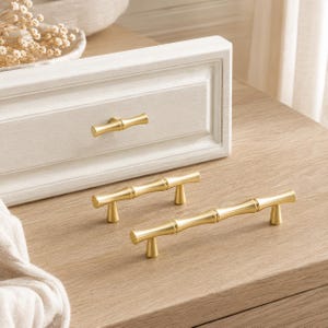 Bamboo Style Cabinet Handles, Brass Drawer Pulls, Modern Minimalist Furniture Hardware, Kitchen Cabinet Knobs, Gold Green Silver Finish