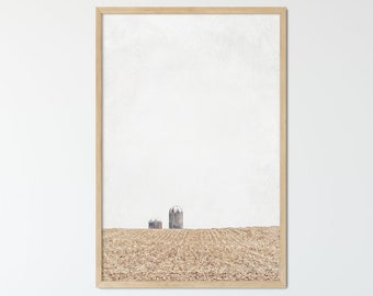 Farm Landscape Wall Art - Three Silos, Farmhouse Minimalist Decor,  Vertical Prints or Canvas or Artwork