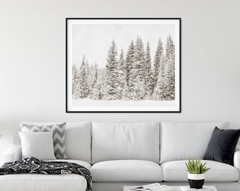 Winter Tree Landscape - Farmhouse Style Decor, Rustic Neutral Decor, Snow Scene, Forest Prints or Canvas Artwork