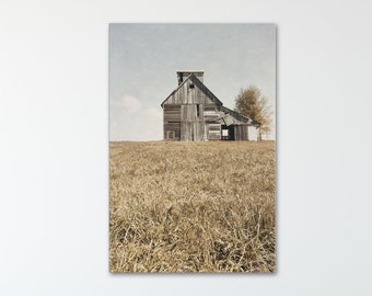 Rustic Barn Landscape Art - Country farmhouse Wall Decor, Vertical Print, Canvas or Wood Trim Artwork