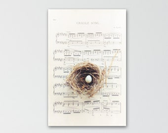 Nursery Wall Art - Cradle Song Prints or Canvas, Baby's Room, Farmhouse Decor, Bird Nest with Egg Artwork