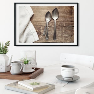 Kitchen Wall Art Spoon Prints & Canvas, Farmhouse Dining Room, Rustic Vintage Decor, Neutral Gray Artwork Print (Unframed)