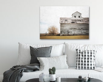 Rustic White Barn Wall Art - Modern Farmhouse Decor, Country Farm Landscape, Prints or Canvas