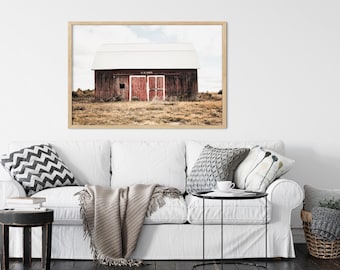 Rustic Farmhouse Chic Wall Art Decor - Red Country Barn Landscape Artwork Prints & Canvas