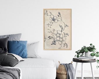 Floral Art - Rustic Modern Farmhouse Blue Wall Decor, Vertical or Horizontal Prints & Canvas Artwork