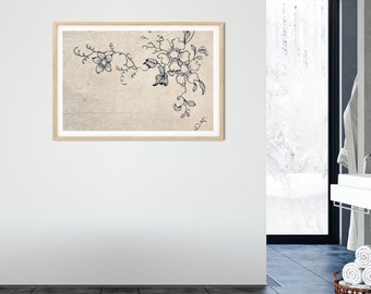 Rustic Farmhouse Wall Art - Dark Blue Flowers, Horizontal or Vertical Prints & Canvas Artwork