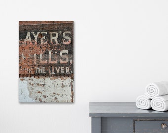 Industrial Farmhouse Wall Art - Vintage Medicine Ad, Rustic Ghost Sign, Vertical Prints or Canvas