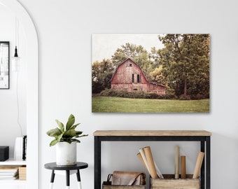 Red Barn Art - Farmhouse Wall Decor, Rustic Country Style Print or Canvas