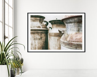 Rustic Country Wall Decor - Milk Cans, Art for the Farmhouse Kitchen, Prints & Canvas Artwork