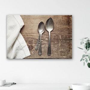 Kitchen Wall Art Spoon Prints & Canvas, Farmhouse Dining Room, Rustic Vintage Decor, Neutral Gray Artwork Canvas Wrap