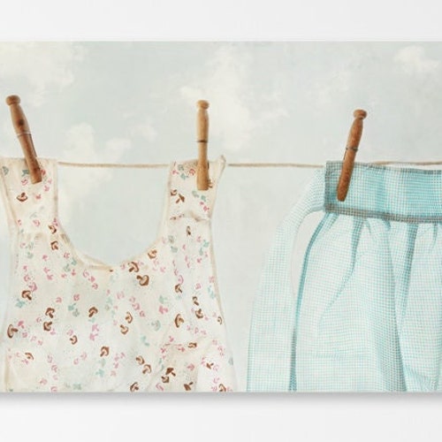 Hanging Laundry Art Clothesline Photo Kitchen Aprons Etsy