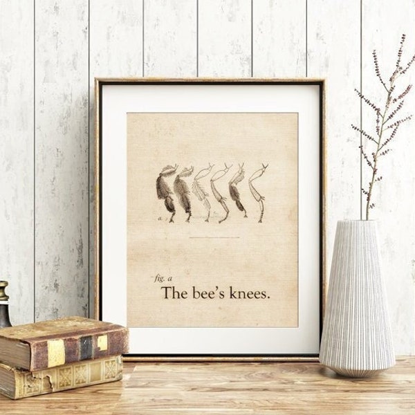 The Bee's Knees - Whimsical Insect Art Print or Canvas, Beekeeper Gift, Vintage Inspired Rustic Wall Decor, Farmhouse Typography Wall Art