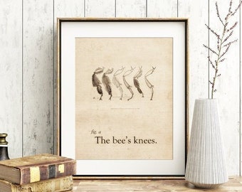 The Bee's Knees - Whimsical Insect Art Print or Canvas, Beekeeper Gift, Vintage Inspired Rustic Wall Decor, Farmhouse Typography Wall Art