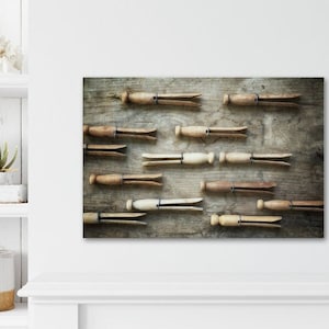 Laundry Room Wall Art - Rustic Farmhouse Home Decor Style, Vintage Clothespins Photography Prints or Canvas