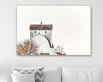 White Barn - Farmhouse Art Prints & Canvas, Modern Neutral Palette, Rustic Modern Style Artwork