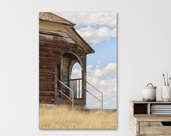 Rustic Farmhouse Wall Decor - Old Building, Country, Rural Landscape, Vertical Art Print or Canvas Artwork