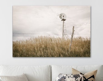 Rustic Country Wall Decor - Windmill Art, Farm Landscape Print or Canvas Artwork