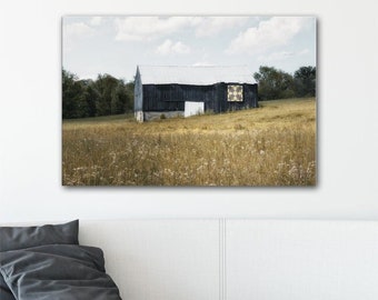 Farmhouse Decor Art -  Barn Quilt Country Landscape Print or Canvas Artwork