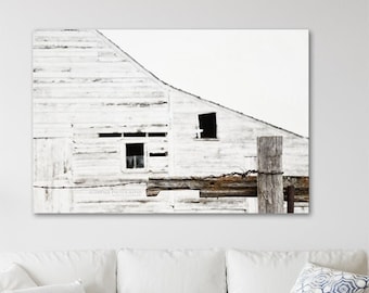 White Barn, Country Farmhouse Decor - Rustic Wall Art, Neutral Color Print or Canvas
