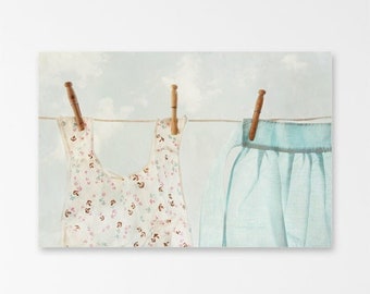 Hanging Laundry Art - Clothesline Photo, Kitchen Aprons, Pastel Wall Decor Prints & Canvas Artwork