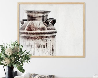 Rustic Kitchen Art - Neutral Farmhouse Wall Decor, Milkcan Prints & Canvas Artwork