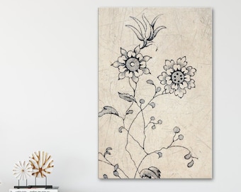 French Country Botanical Wall Decor - Rustic Farmhouse Blue & Beige Floral Prints or Canvas Artwork