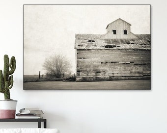 Beige Wall Art - Rustic Barn Art, Country Landscape, Modern Farmhouse Decor, Sepia Photo Print or Canvas Artwork