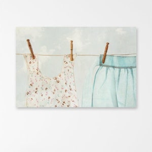 Hanging Laundry Art - Clothesline Photo, Kitchen Aprons, Pastel Wall Decor Prints & Canvas Artwork