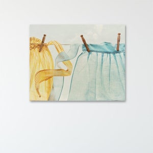 Country Laundry Room Wall Art Decor - Summer Clothesline Photo, Turquoise & Yellow Artwork, Prints or Canvas Art