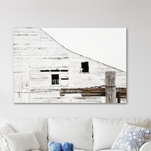 White Barn, Country Farmhouse Decor - Rustic Wall Art, Neutral Color Print or Canvas