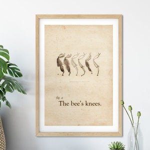 Vintage Bee Illustration Print, Antique Dictionary Typography, Farmhouse Nursery Wall Art, Bees Knees