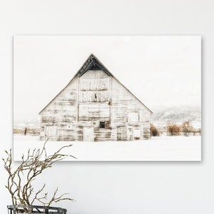 Colorado Winter Landscape - White Barn Art, Neutral Farmhouse Wall Decor Canvas & Prints