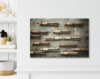 Rustic Clothespins Vintage Laundry Room Farmhouse Wall Decor Canvas